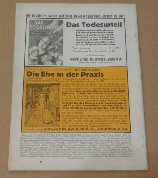 ASA Das Magazin für Körper, Kunst und neues Leben, 2 Jahrgang Nr. 11 | AA.VV. | ASA Verlag, 1927